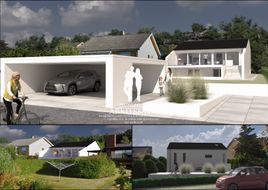 Skitseforslag af arkitektoniske design og planer.