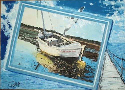 Le bateau échoué, peinture à l'huile