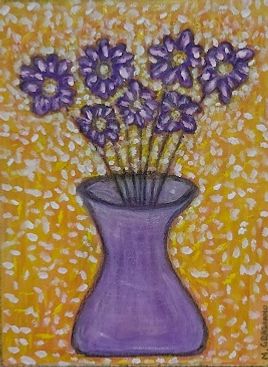 Vase de violettes, acrylique sur toile, 40*30