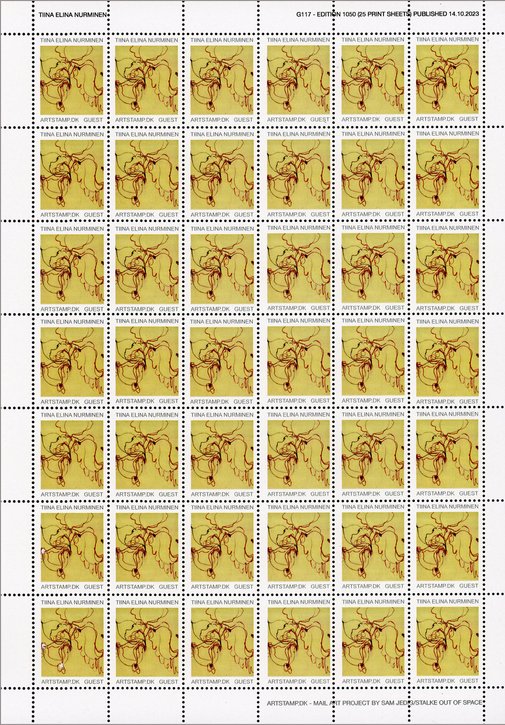 Full print sheet of Tiina Elina Nurminen's Artstamp edition, 2023. Full print sheet of Tiina Elina Nurminen's Artstamp edition, 2023.