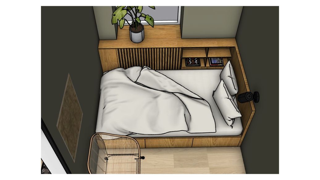 Gjesterom 3D - plassbygd seng
