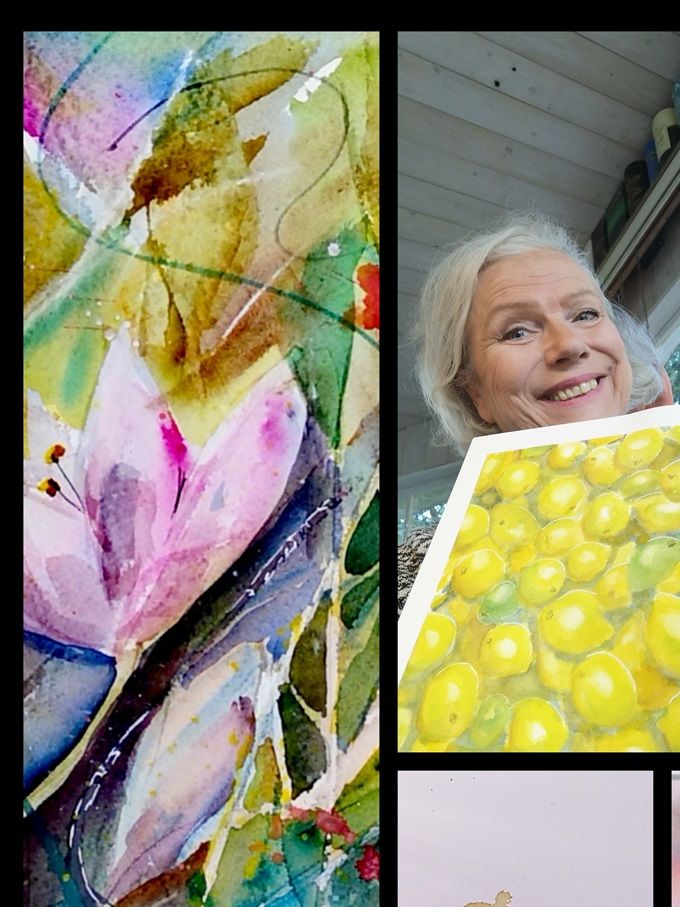 Abstrakta blomster, Stilleben, frukt och grönt, fåglar är det jag målar mest!