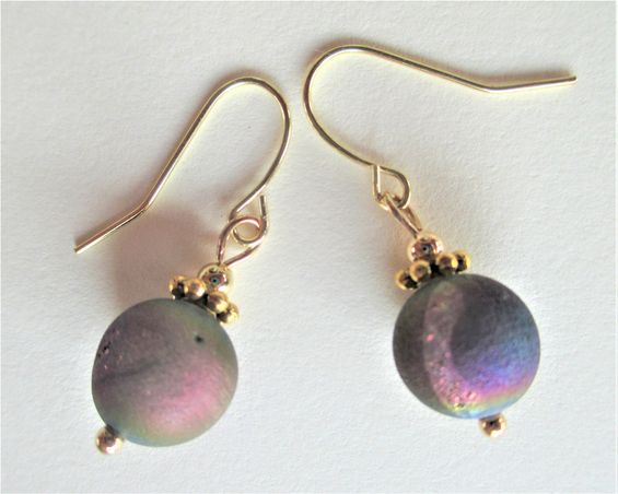 druzy agate ball dangles with gold accents & hooks