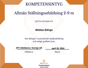 Ställningsbyggare intyg