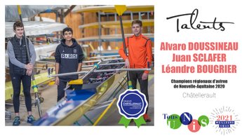 La Société Nautique de Châtellerault Aviron reconnue Talent de Grand Châtellerault car 3 jeunes vainqueurs aux championnats La Société Nautique de Châtellerault Aviron reconnue Talent de Grand Châtellerault car 3 jeunes vainqueurs aux championnats