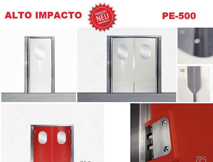 PUERTAS DE ALTO IMPACTO UNA Y DOBLE HOJA DE POLIETILENO DE ALTO IMPACTO X 15 MM VERSATIL, ABRE MANOS DESPLIEGUE DE NO CONTACTO CON LOS DEDOS, MODELO PE - 500  GERMANY