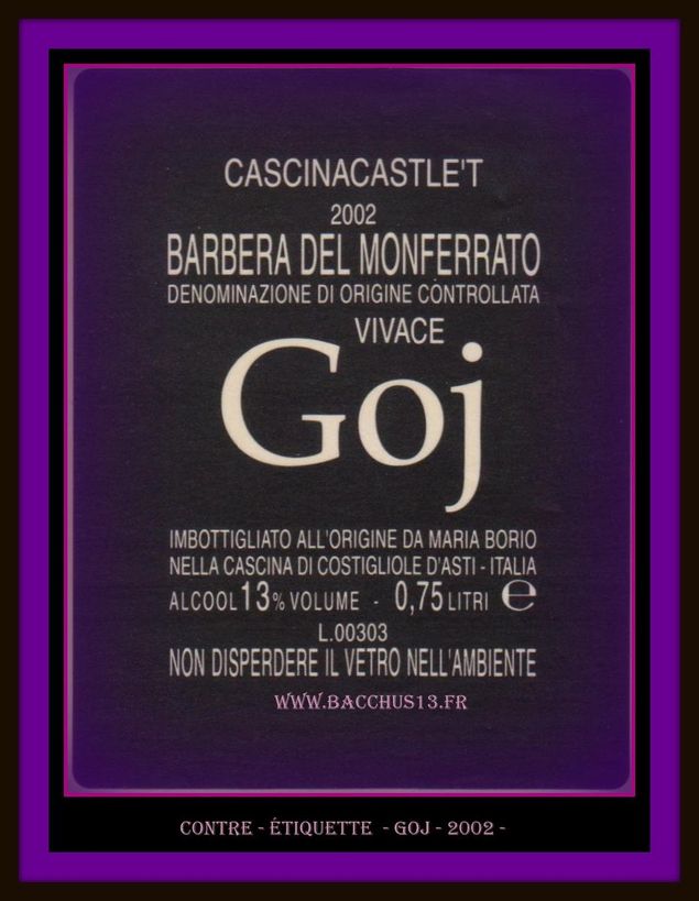 Contre étiquette Du Barbera del Monferrato - GOJ -