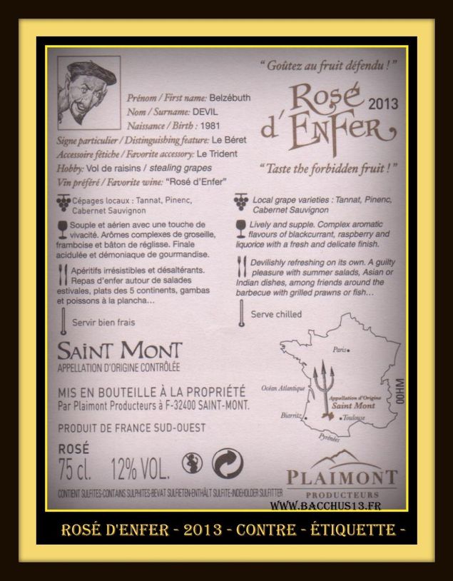 Rosé d'enfer - 2013 - Contre - étiquette 