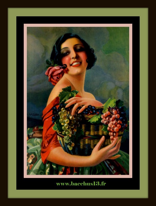 UN JOLI CHROMO ANCIEN AVEC BUSTE DE FEMME AUX RAISINS !