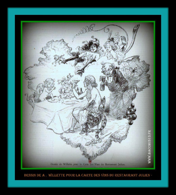 Dessin pour la carte des vins du restaurant Julien - Dessin de Adolphe Willette - Vers 1900 -
