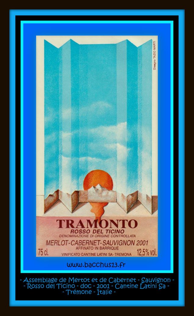  Assemblage de Merlot et de Cabernet - Sauvignon - 2001 - doc - Rosso del Ticino - de la Cantine Latini sa - Trémone - Suisse - Design de Tazio Marti - 