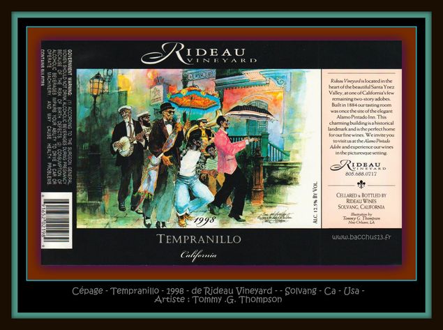  Cépage - Tempranillo - 1998 - de Rideau Vineyard - Solvang - Californie - Artiste : Tommy . G. Thompson -