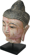 Buddha Head on stand in wood. Size H26, L14, W14 cm. Price Exwork 54.000 IDR. Price FOB 4,20 usd excl packing. Order code CP016.
