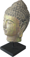 Buddha Head on stand in wood. Size H26, L14, W14 cm. Price Exwork 56.400 IDR. Price FOB 4,40 usd excl packing. Order code CP017.