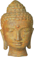 Yellow Buddha head in cement. Size H36cm. Price Exwork 145.000 IDR. Price FOB 12,00 usd incl packing wooden crate. Order code CP033.
