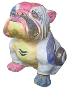 Bulldog in cement. Size H40, L45, W30 cm. Price Exwork 288.000 IDR. Price FOB 23,80 usd incl packing wooden crate. Order code ZCA003.