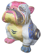 Bulldog in cement. Size H40, L45, W30 cm. Price Exwork 288.000 IDR. Price FOB 23,80 usd incl packing wooden crate. Order code CP056.