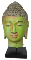 Buddha Head on stand in wood. Size H26, L14, W14 cm. Price Exwork 56.400 IDR. Price FOB 4,40 usd excl packing. Order code CP015.