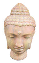 Light yellow/orange Buddha head in cement. Size H36cm. Price Exwork 145.000 IDR. Price FOB 12,00 usd incl packing wooden crate. Order code CP036.
