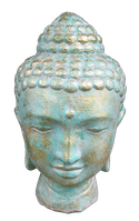 Green Buddha head in cement. Size H36cm. Price Exwork 145.000 IDR. Price FOB 12,00 usd incl packing wooden crate. Order code CP034.