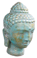 Green Buddha head in cement. Size H36cm. Price Exwork 145.000 IDR. Price FOB 12,00 usd incl packing wooden crate. Order code CP034. Right side