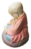 Praying Monk in cement, Size H10, L8, W7 cm. Price Exwork 26.000 IDR. Price FOB 1,90 usd excl packing, art. code: CP122. Left side