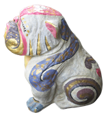 Bulldog in cement. Size H40, L45, W30 cm. Price Exwork 288.000 IDR. Price FOB 23,80 usd incl packing wooden crate. Order code CP056. Left side