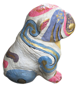 Bulldog in cement. Size H40, L45, W30 cm. Price Exwork 288.000 IDR. Price FOB 23,80 usd incl packing wooden crate. Order code CP056. Right side