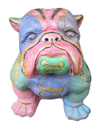 Bulldog in cement. Size H40, L45, W30 cm. Price Exwork 288.000 IDR. Price FOB 23,80 usd incl packing wooden crate. Order code CP057. Front