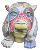 Bulldog in cement. Size H23, L21, W18 cm. Price Exwork 91.000 IDR. Price FOB 7,20 usd excl packing. Order code CP063. Front