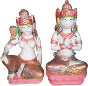 Dewi Sri in cement. Size H38 cm. Price Exwork 112.500 IDR. Price FOB 9,00 usd excl packing, art. code: CP080 (to the left). Praying Dewi Tara in cement. Size H42 cm. Price Exwork 125.000 IDR. Price FOB 9,95 usd excl packing, art. code: CP079 (to the right). 