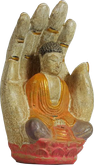 Buddha in hand in cement. Size H15, L9, W7 cm. Price Exwork 38.400 IDR. Price FOB 2,80 usd excl packing. Art. code: CP110.