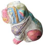 Bulldog in cement. Size H40, L45, W30 cm. Price Exwork 288.000 IDR. Price FOB 23,80 usd incl packing wooden crate. Order code CP120. Left side