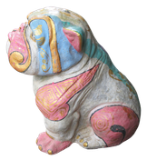 Bulldog in cement. Size H40, L45, W30 cm. Price Exwork 288.000 IDR. Price FOB 23,80 usd incl packing wooden crate. Order code CP121. Left side