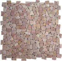 Puzzle Mosaic Interlock Red Marble – The photo shows four tiles put together to show that the interlock system does not show any joints, compared with the square tile. The tiles on the photo are without  cement between the stones.