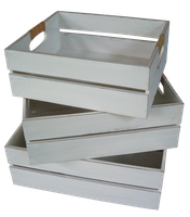 Wooden box (MDF) 1640.– Set of 3 pcs. Size H12,5/12/11cm, L37/33,5/30cm, W31/29/26cm. 