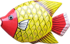Art. code ZM004. Magnet animal wood fish yellow. Size L 7 cm H 6 cm. Price FOB 0,25 usd.