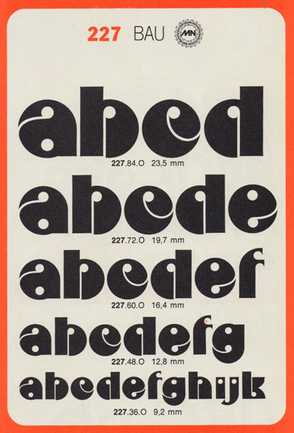 Bau-skrift designet til Mecanorma 1973, ©Flemming Bau