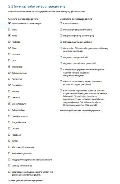 Inventarisatie persoonsgegevens