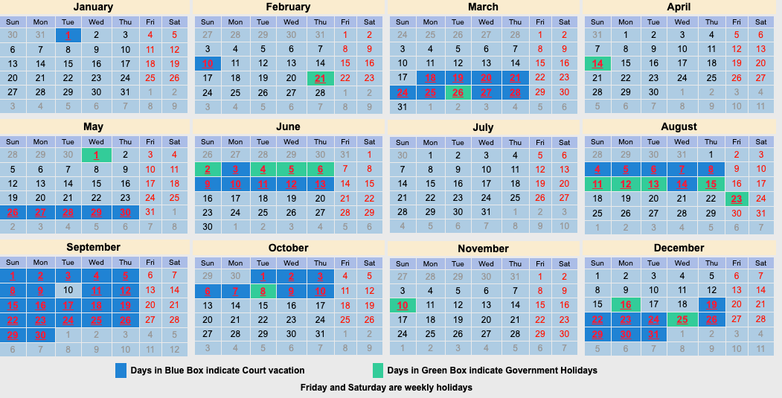 Bangladesh Supreme Court Calender 2019