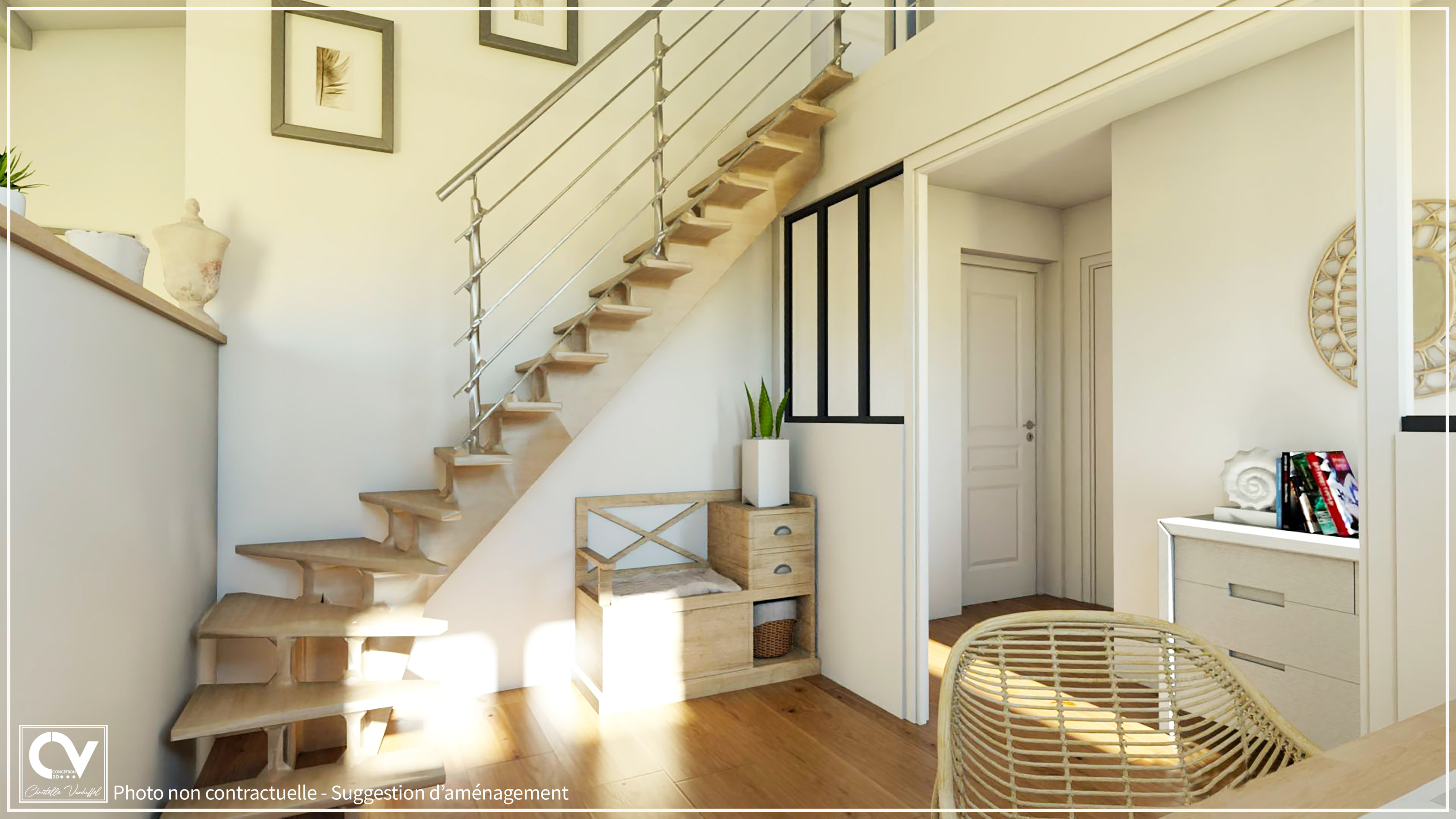 Projection Escalier quart tournant