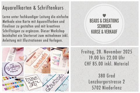 Aquarellkarten mit kreativen Schriftzügen