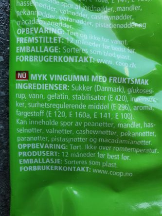Innhold i Coop seigmenn med forurensning av nøtter