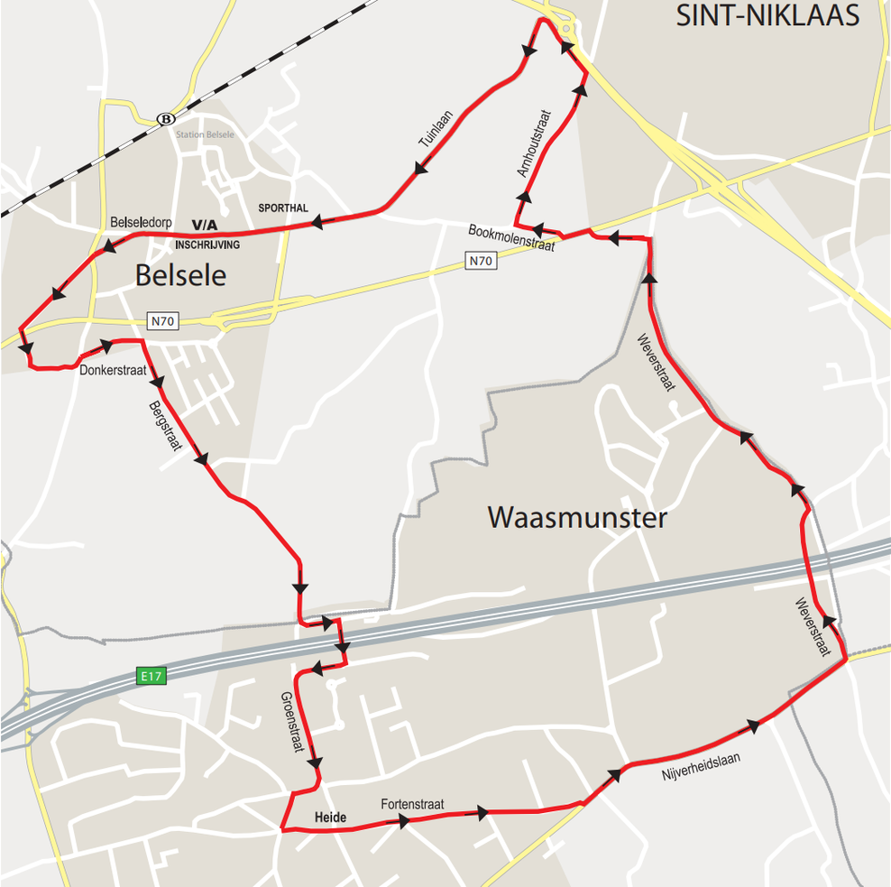 Belsele interclub wielerwedstrijd parcours