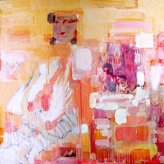 'Mythic_Overdrive', collage & acrylic on canvas, 31X31" / 80X80, 2005