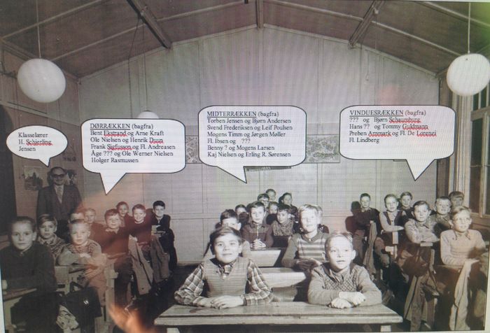 årgang 1950 - klassen 2.A eller 3.A i træbarakken - kan du supllere med navne ?
Tak til Ole Nielsen for foto
