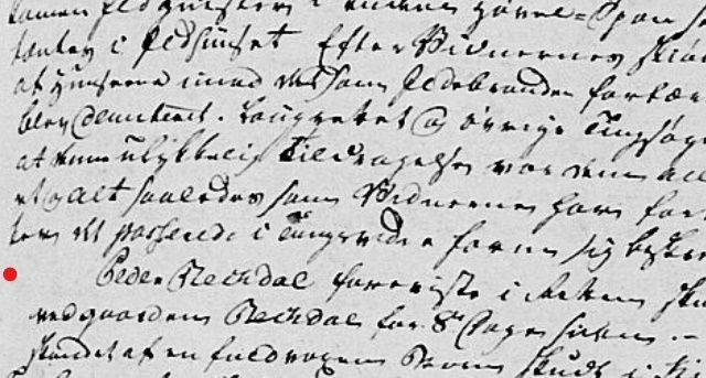 Her er tingboka av 1792 som viser at Peder Rekdal har skutt bjørn. Peder Kristensen var fullt namn. Teksten midt på bildet lyder: 