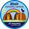 Badge for the Blair Acvtivity Centre, showing simple graphics of the wigwams with flag with a rainbow and sun