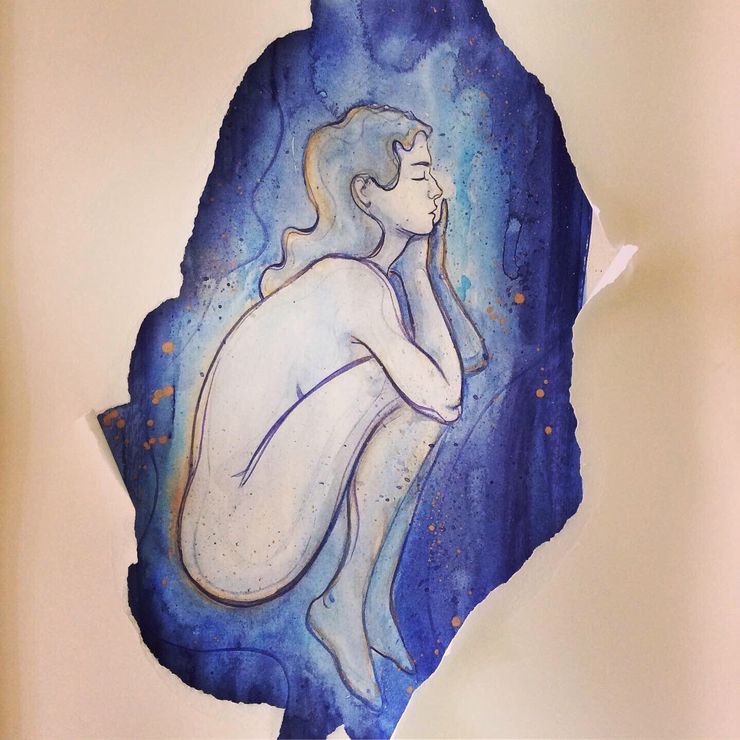 watercolours, in box frame, ripped paper details, 70x50