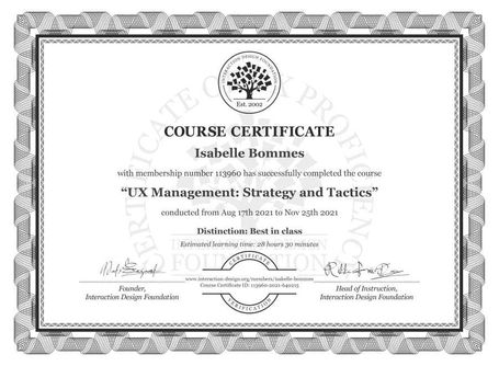 UX Management: Strategy and Tactics (Best in class)